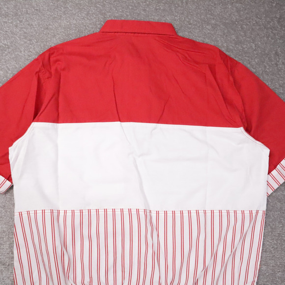 VTG 80s 90s Award Deadstock Large Red White Striped Short Sleeve Collared Shirt - Picture 10 of 11